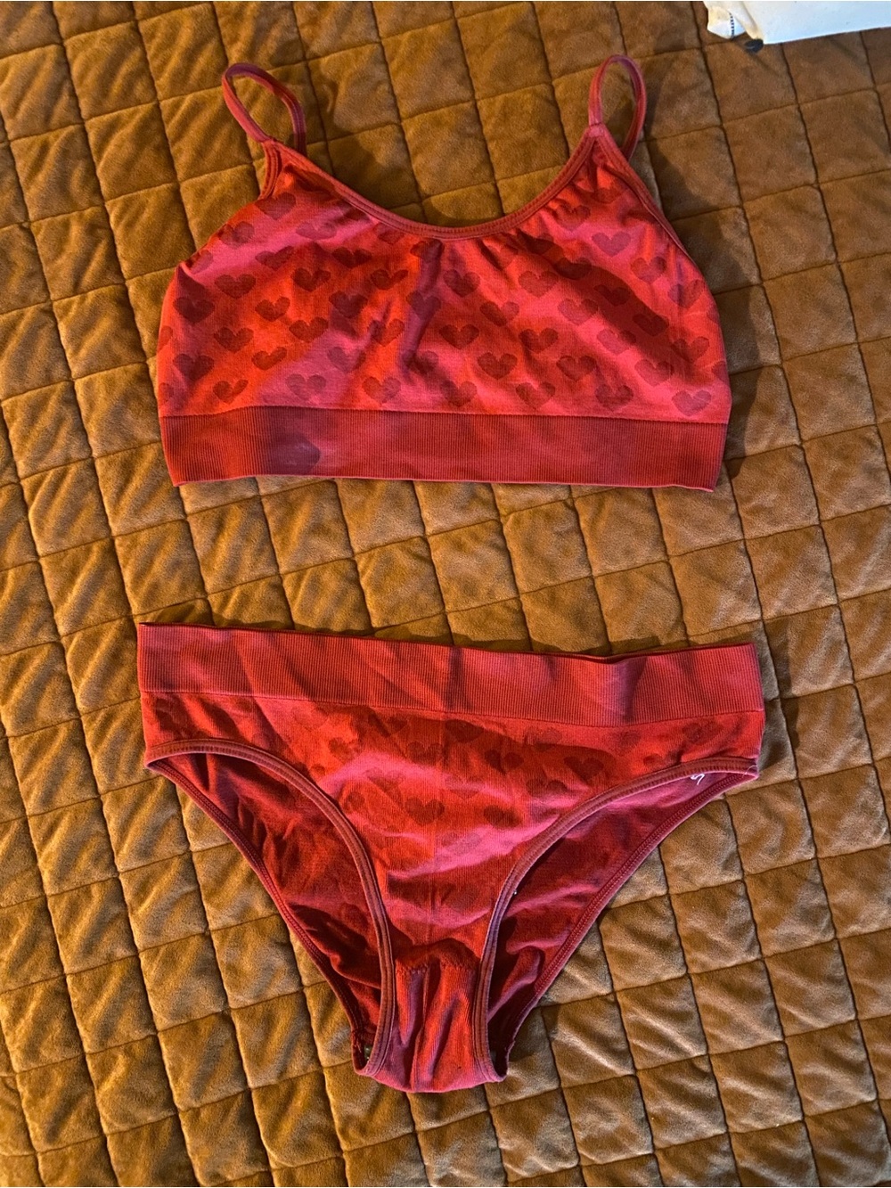 Women’s Heart-Print Red Bralette & Bikini Set